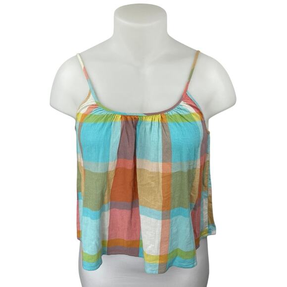 Prince Fox Multicolor Plaid Check Sleeveless Cami Camisole Crop Tank Top Size XL - Picture 1 of 4